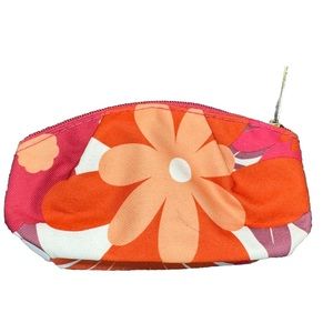 CLINIQUE Floral Print Cosmetic Makeup Bag Orange White And Pink Flowers